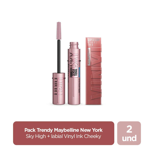 Pack Maybelline Mascara Sky Hight + Labial Vinil Ink Cheeky